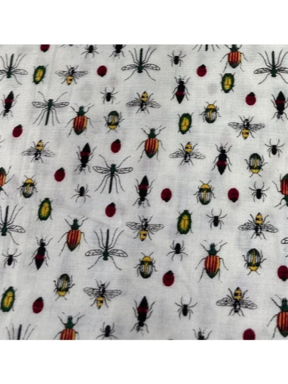 Bug Print White Cotton Fabric 16